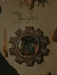 Giovanni (?) Arnolfinin ja hänen vaimonsa Giovanna Cenamin (?) muotokuva - Arnolfinin häät, 1434, yksityiskohta vuodelta 1765